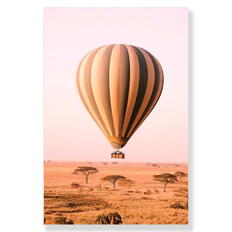 Lion Giraffe Elephant Animal Poster Sunrise Wheat Tree Cliff Hot Air Balloon Canvas Print Painting Nature Landscape Wall Picture