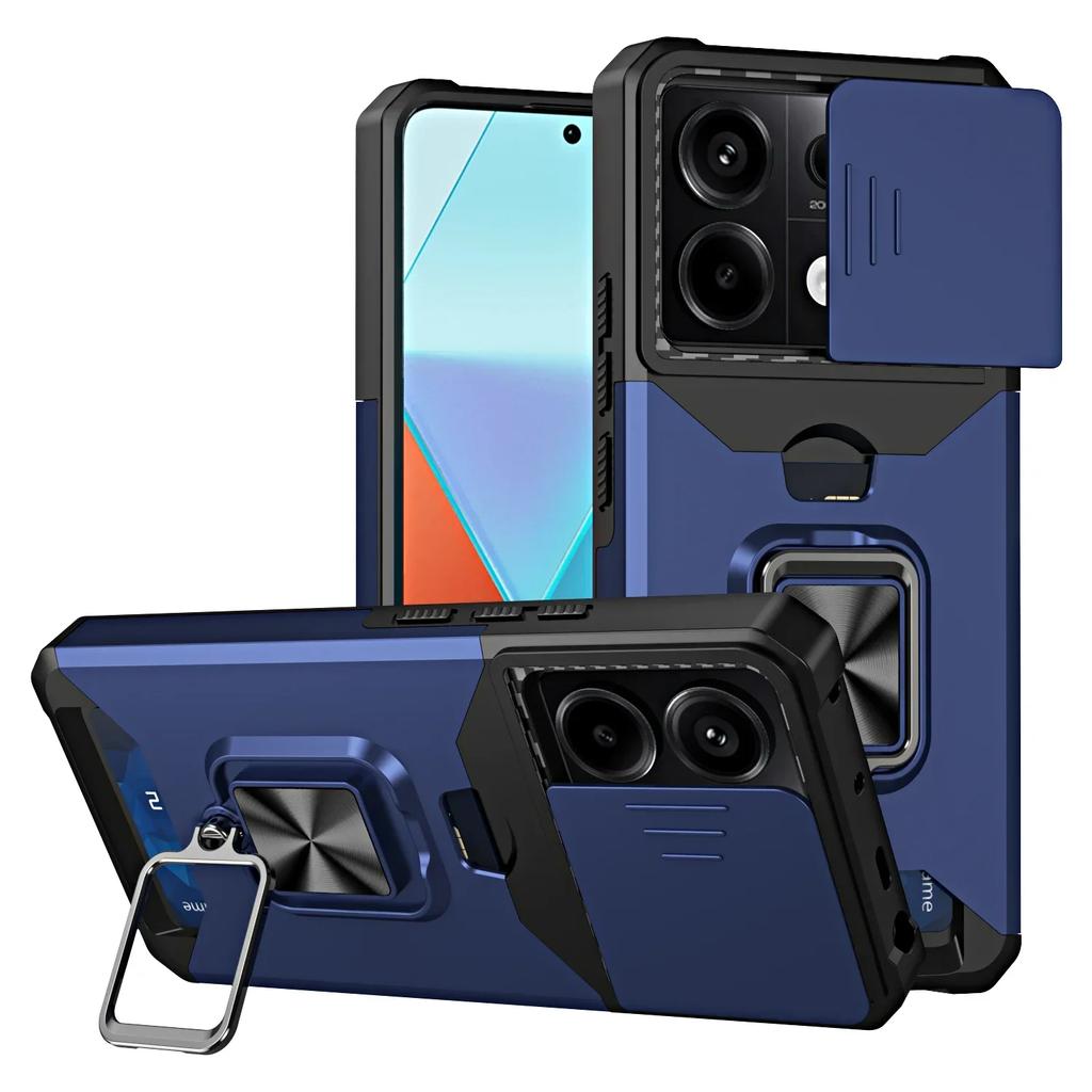 Чехол для Xiaomi Redmi Note 14 13 12 Pro Plus 13C 14C 4G 5G Сдвижная крышка камеры Держатель для карт Кошелек Защитный С кольцом Подставка Чехол