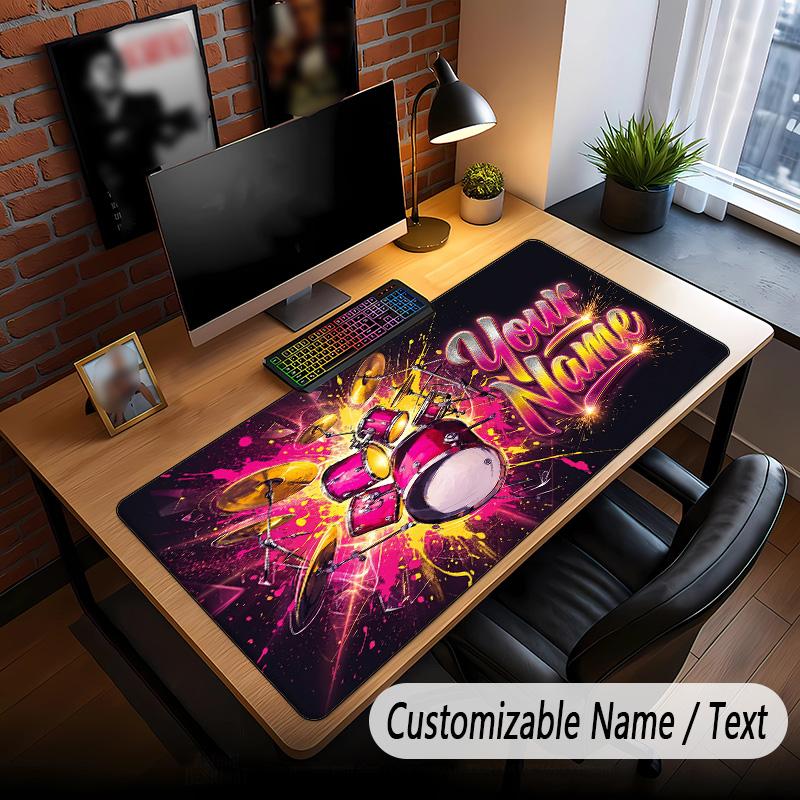 Music Drums Theme Custom Mouse Pad Personalized With Name Text Customized Desk Mat For Office Home Decor