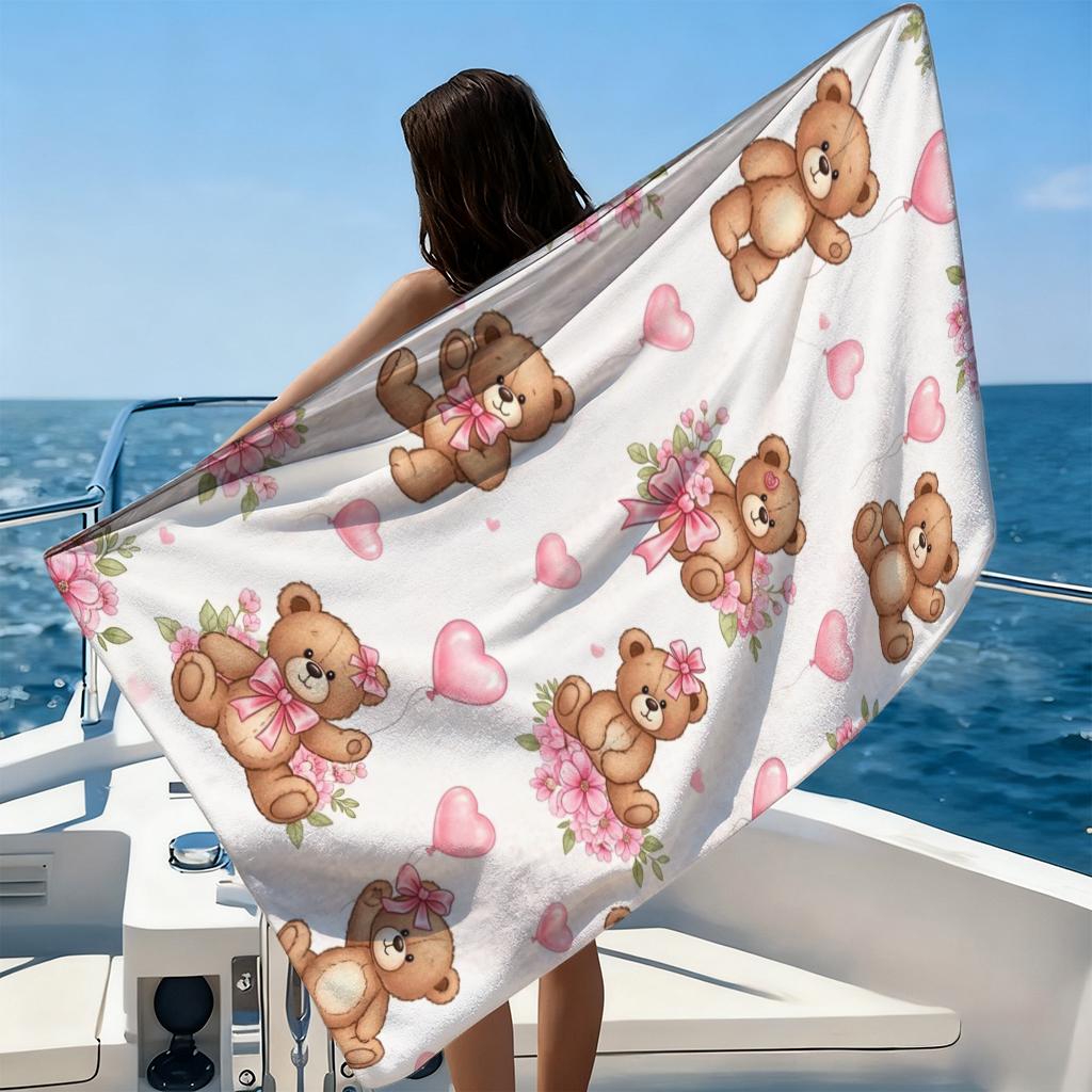 1pc Cute Cartoon Teddy Bear Beach Towel Quick-drying Super Absorbent Suitable for Beach Vacation Pool Summer Gift for Friends
