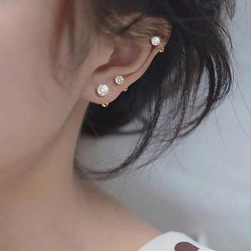 6 шт./Набор Элегантные Минималистичные Женские Серьги, Титановая Сталь Инкрустированная Искусственным Цирконием, Блестящие и Удобные для Пирсинга Ушей