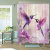 Фиолетовая тема с колибри Занавеска для душа 12 крючков Подходит для комнаты Дома Отеля Машинная стирка Оконные занавески Ванная комната Однокомпонентный