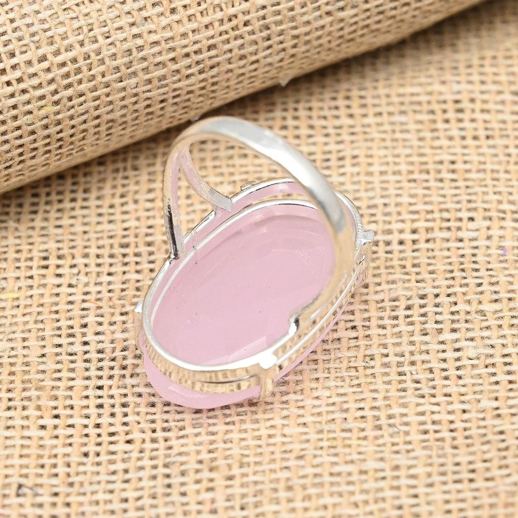 Кольцо из стерлингового серебра 925 пробы с розовым халцедоном и драгоценным камнем ручной работы для женщин