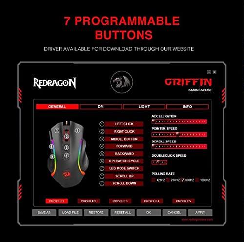 Проводная игровая мышь Redragon M602 RGB с подсветкой RGB Spectrum, эргономичная мышь Griffin, программируемая с 8 режимами подсветки до 7200 точек на дюйм для ПК с ОС Windows