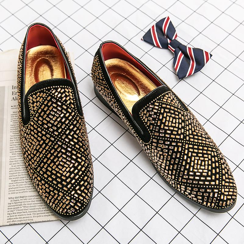 Men Dress Italian Shoes Slip On Fashion Party Men's Shoes Pu Leather Moccasin Glitter Formal Male Shoes Man Oxford Shoes For Men