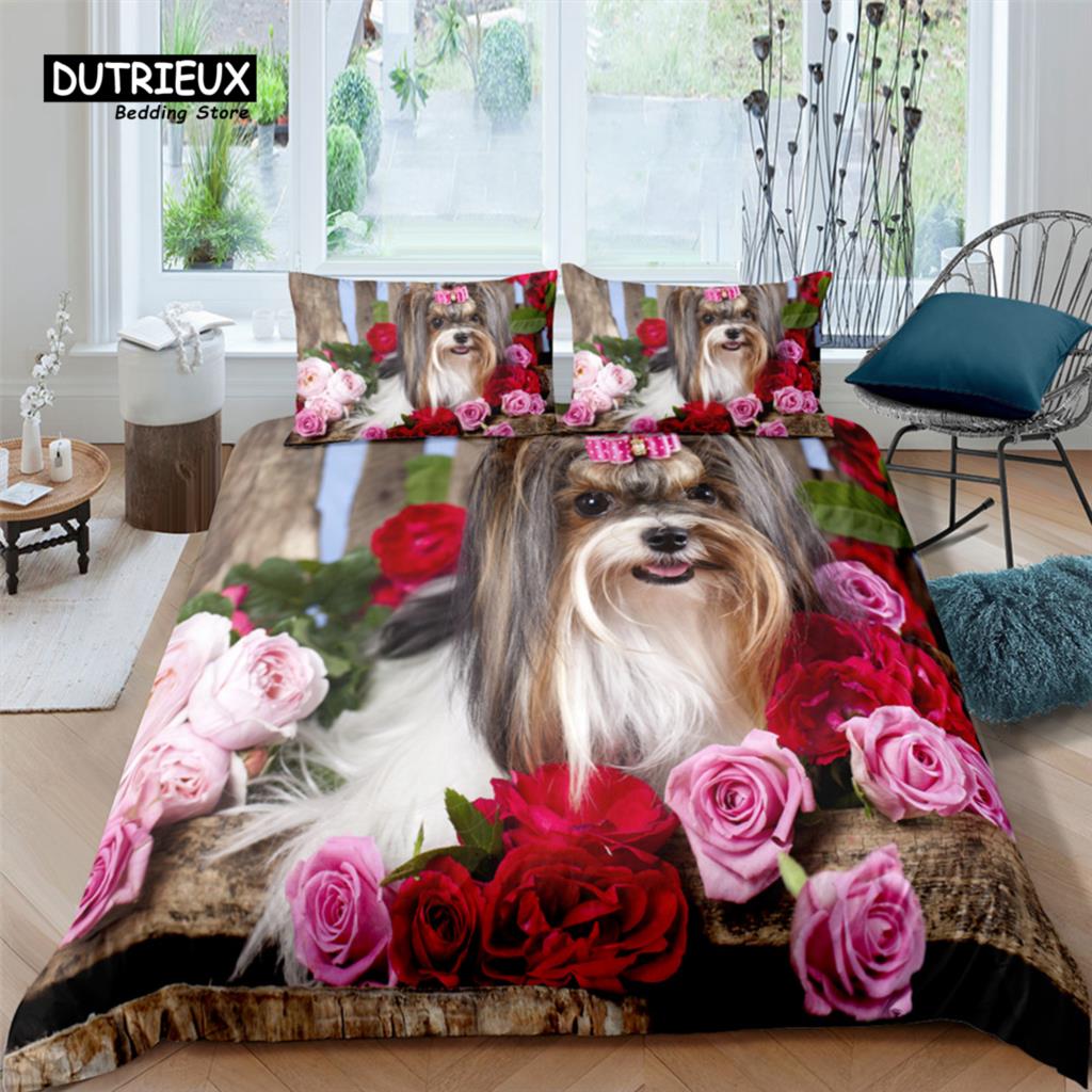 3D Cute Pet Dog Print Home Living Luxury 2/3Pcs Comfortable Duvet Cover PillowCase Bedding Sets Queen and King EU/US/AU Size