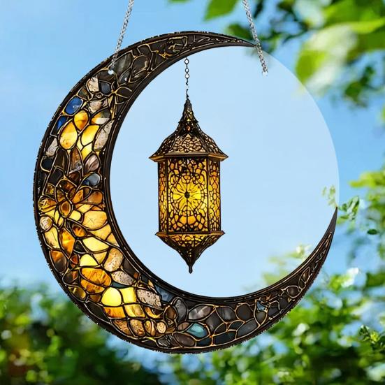 Crescent Moon Suncatcher 2D Stained Acrylic Sun Catcher Colorful Window Wall Hanging