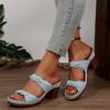 Повседневные шлепанцы с круглым носком и задним ремешком Женские 2025 Лето Квадратный высокий каблук Обувь Женская Элегантная Смешанные цвета Удобные шлепанцы