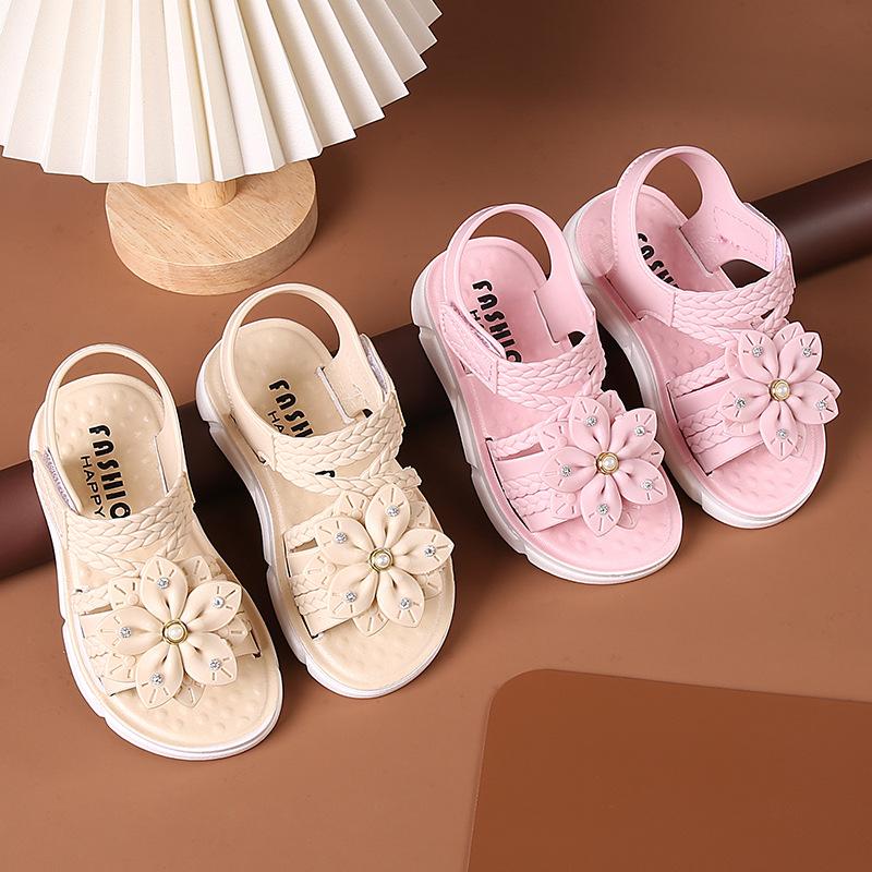 Детские сандалии, летние нескользящие сандалии на мягкой подошве, милые сандалии принцессы с цветами, детские сандалии