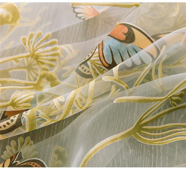 Тюлевая прозрачная занавеска с принтом бабочки, прозрачная оконная вуаль, драпировка, ткань с романтическим цветочным рисунком, 1 предмет