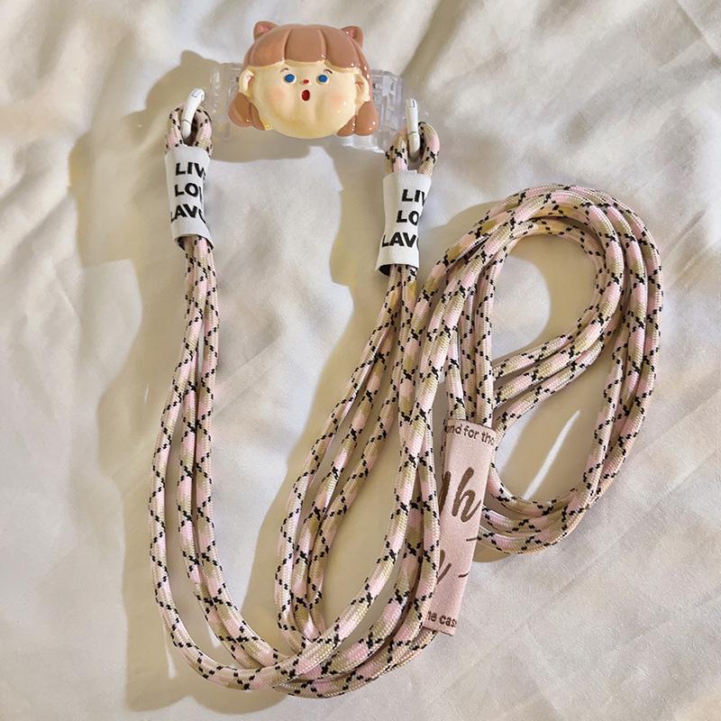 Kawaii Универсальный ремешок с зажимом для телефона, милый мультяшный длинный ремешок через плечо для женщин и девочек, нескользящий ремешок для телефона