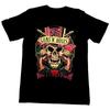 Черная футболка с коротким рукавом в тематике Guns N' Roses с изображением черепа в цилиндре и револьвера для фанатов рок-музыки