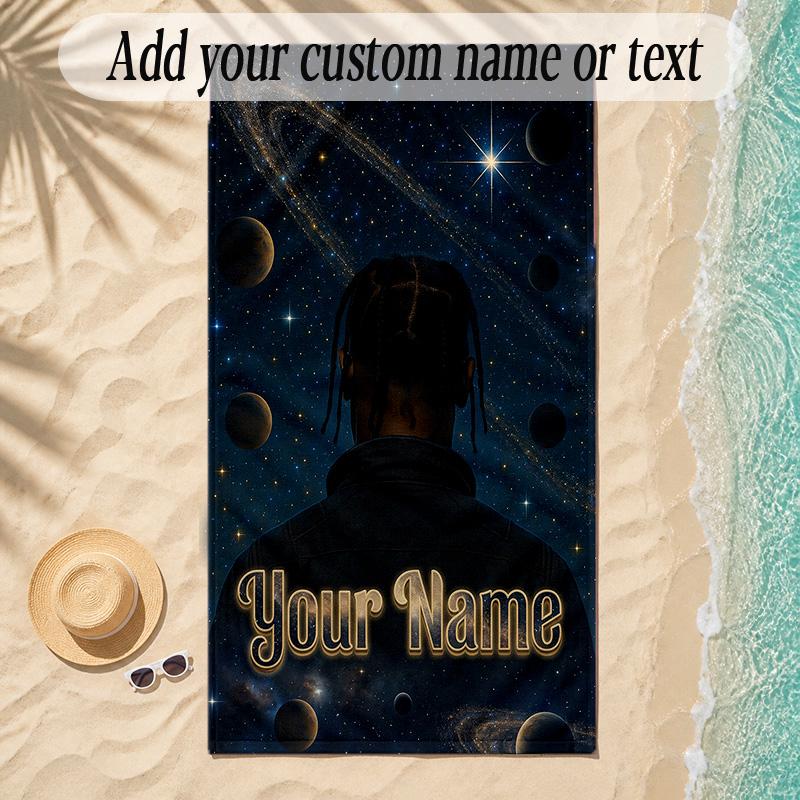 Beach TowelTravis Scott Custom Name Text Personalized Soft Towel for Beach Pool Indoor Home Decor Gift