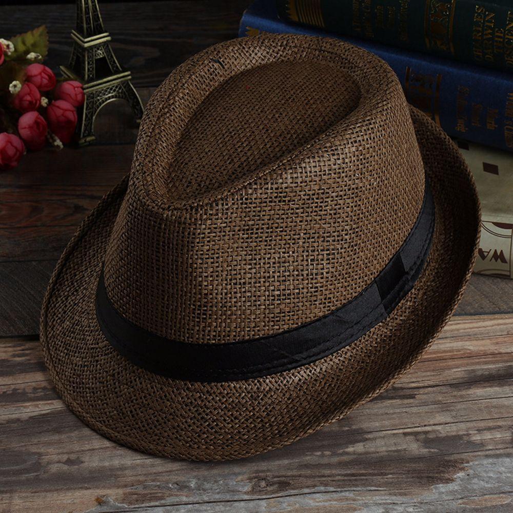 Simple Women Ribbon Decoration Wide Brim Men Beach Hats Fedoras Weave Shade Sun Caps Straw Hat