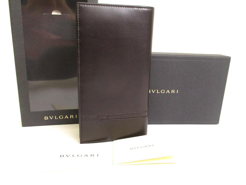 Оригинальный длинный кошелек BVLGARI Octo с клапаном из темно-коричневой кожи #b021 Открытая коробка