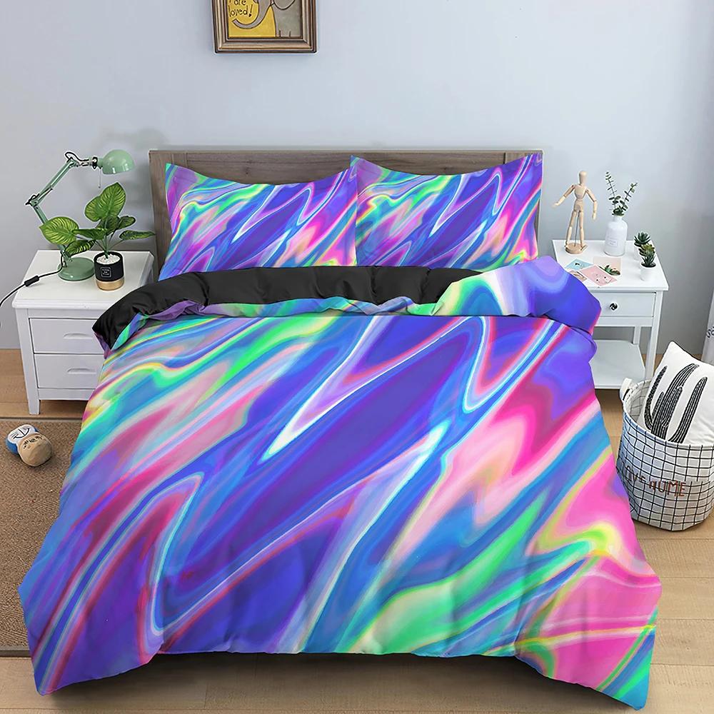 3D Abstract Duvet Cover King Queen Size Colorful Ripple Bedding Set Psychedelic Geometric Soft Comforter Cover with Pillowcase