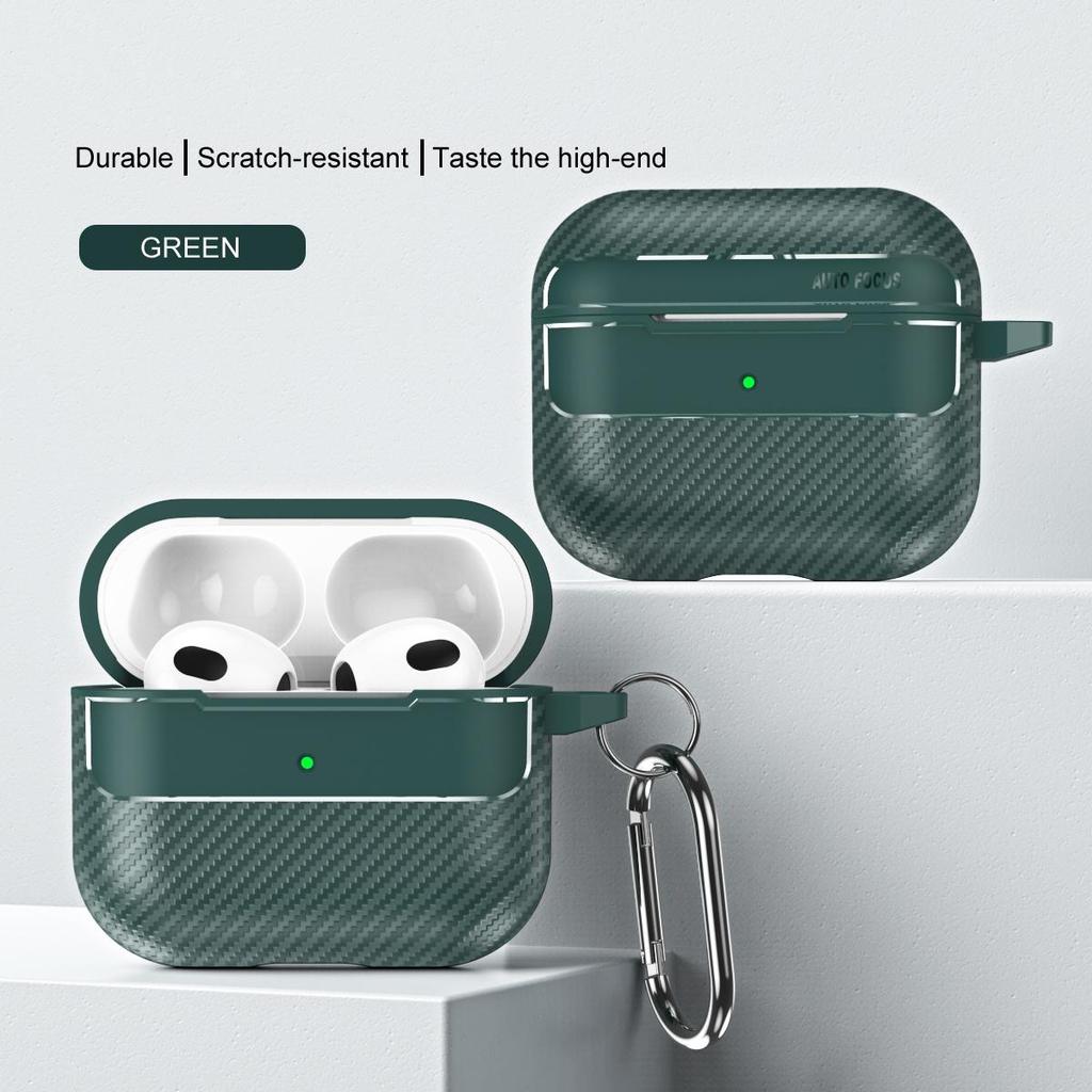 Черный мягкий силиконовый чехол с текстурой под карбон для Apple AirPods Pro 2-го и 3-го поколения - Водонепроницаемый, ударопрочный, устойчивый к царапинам, с карабином