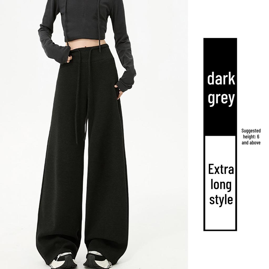 Женские широкие брюки Off-White на флисовой подкладке, Осень/Зима, Свободный крой, Повседневные, Хорошо драпируются, Прямой крой, Воздушные брюки из клейкого риса