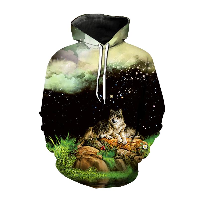 Весенние новые модные толстовки с капюшоном с принтом животных волка 3D для мужчин и женщин повседневная толстовка с капюшоном