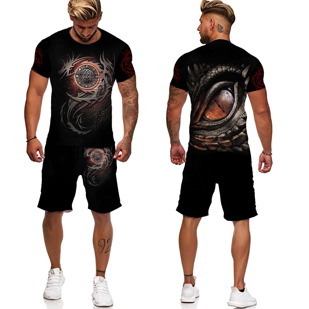 Мужской спортивный костюм с татуировкой животного Fly Dragon, уличная одежда в стиле Харадзюку, мужские футболки, мужской спортивный костюм, повседневные мужские комплекты больших размеров, Chandal