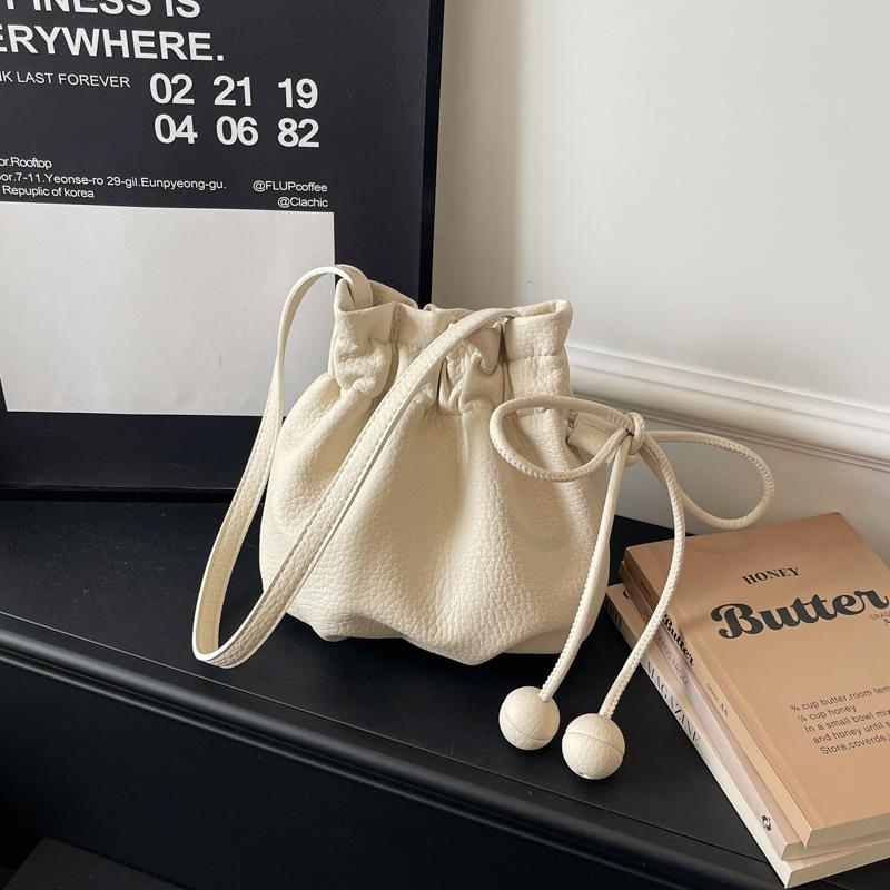 New Cloud Ladies Fashion Casual Shoulder Bag with Butterfly Knot Drawstring Adjustable Strap Bucket Bag Stylish Crossbody Bag