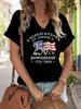 Женская футболка с V-образным вырезом "250-летие США 1776-2026" с принтом, Футболка с принтом американского флага, Повседневная патриотическая футболка с коротким рукавом