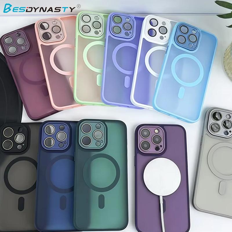 Matte Magnetic Clear Ultra Thin Slim Phone Case for iPhone 17 16 15 14 13 Pro Max Wireless Charging Magsafe Cover with Lens Film