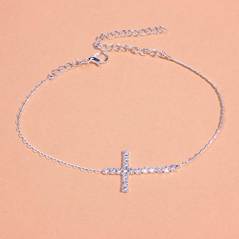Women's Elegant Cubic Zirconia Cross Gold Color Chain Beach Sandals Ankle Bracelet Anklet Foot Jewelry