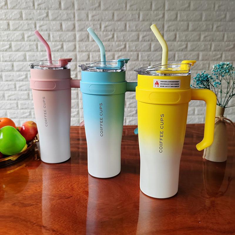 40 унций/1200 мл большой емкости термос из нержавеющей стали кружка с трубочкой для кофе и чая термокружка для путешествий в машине с ручкой