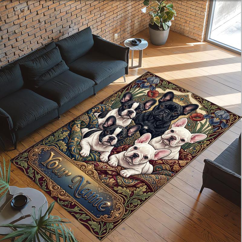 Dog Theme Crystal Velvet Rug Personalized Custom Name Text Soft Floor Mat Home Decor