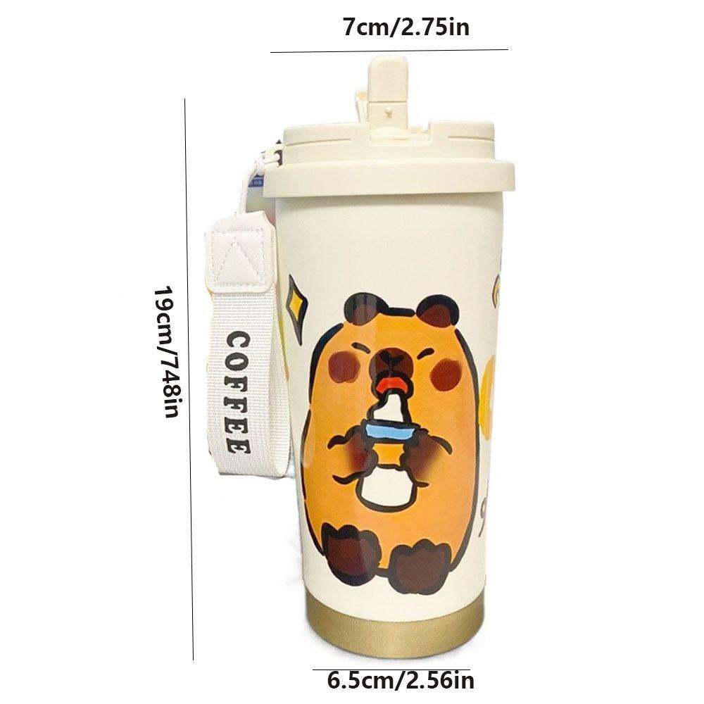 Large Capacity Cartoon Thermal Cup Leakproof Capybara Coffee Mug Students