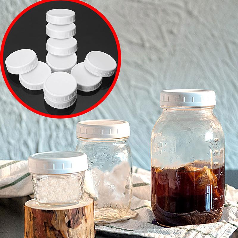 10Pc White Mason Canning Drinking Jars Lid 70Mm/86Mm Inner Diameter Plastic Covers Unlined Ribbed Lids Storage Caps Replacements