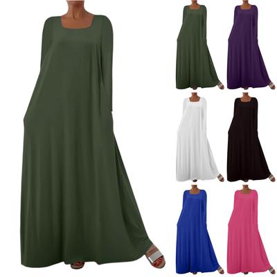 Женское модное однотонное платье-пуловер с квадратным вырезом, длинными рукавами, повседневного свободного кроя