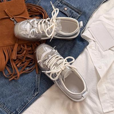 Серебристые ретро немецкие тренировочные кроссовки женские 2025 новые универсальные на шнуровке легкие с мягкой подошвой нескользящие повседневные спортивные кроссовки «Форрест Гамп»