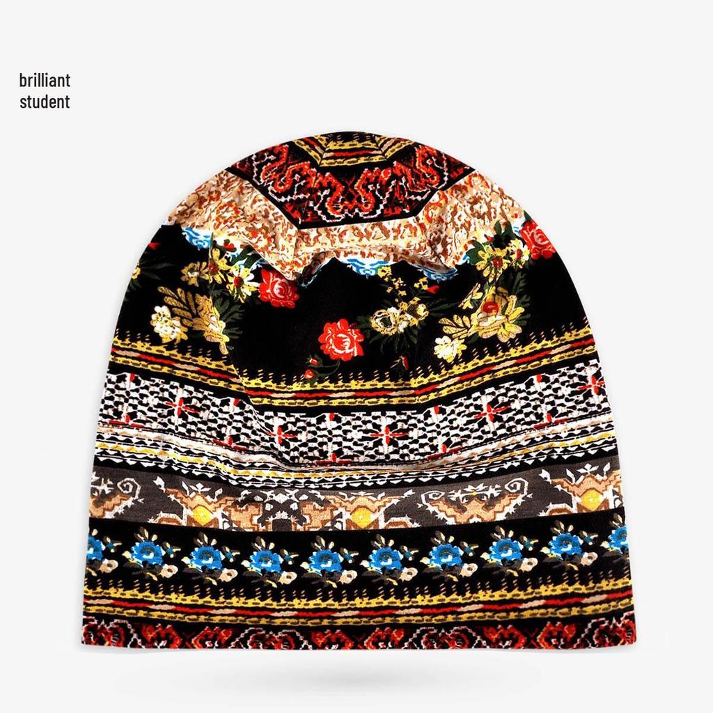 Unisex Paisley Cotton Cuffed Beanie: Spring/Summer Double Layer Stretch for Trendy Street Dance Fashion