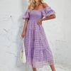 Summer Women's Fashion Solid Short Sleeve Pleated Short Sleeve Ankel-Length Dress