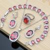 Red Garnet Cubic Earrings Pendant Necklace Bracelet Ring Set