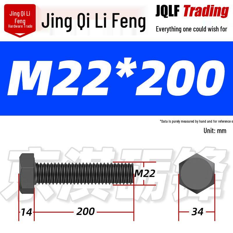12.9 Grade High-Strength Blackened Hex Bolt M22-M48