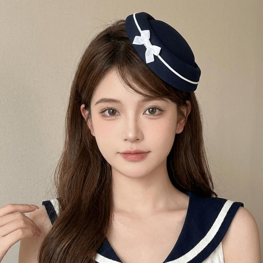 Dome Bow Beret Hepburn Hairclip Beret Sweet Fedoras Hat Girl