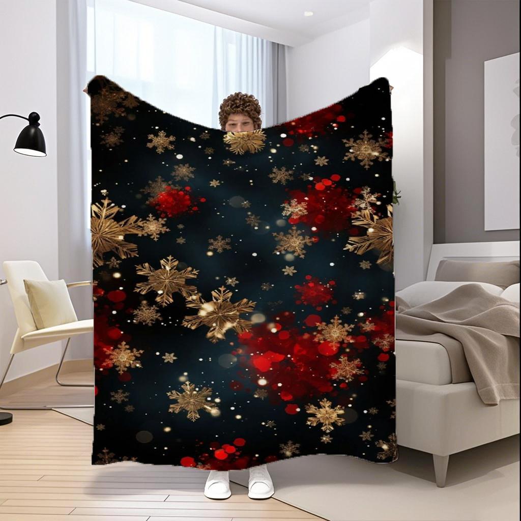 Snowflake Red Bokeh Microfiber Flannel Cover Blanket Bedroom Living Room Sofa Soft And Comfortable Home Decoration