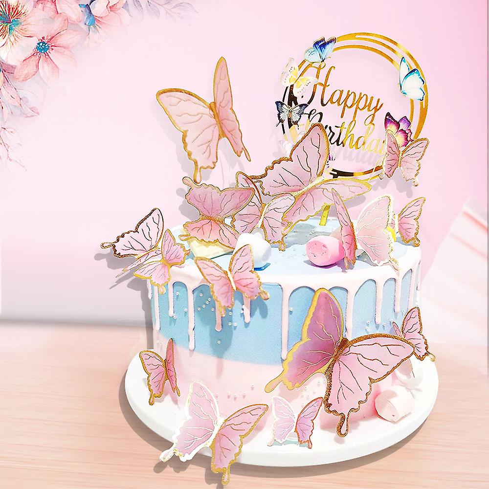 16 упаковок розовых топперов для торта с бабочками, украшения для торта ко дню рождения для девочек
