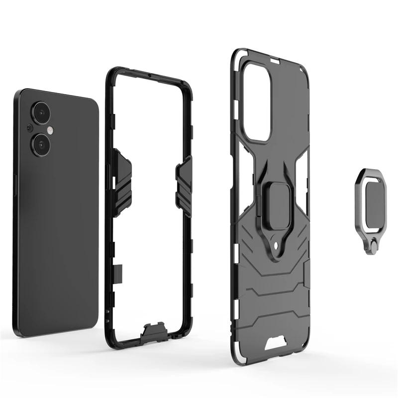 For OPPO Reno8 Reno 8 Lite Back Cover Phone Case Shockproof Armor Anti-Fall Metal Ring Holder Magnetic Protect Funda Coque Cases