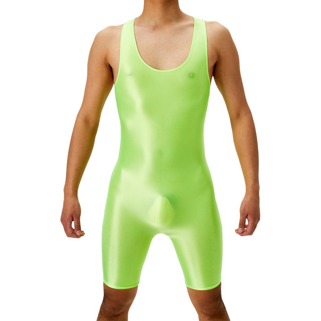 Mens Oil Shiny Wrestling Singlet Scoop Neck Boxer Bottom One Piece Bodysuit Romper for Athletic Sports Competition Gym Training