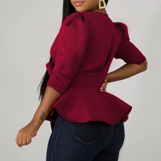 Женское пальто большого размера с рюшами и половиной рукавов, однотонное пышное цветное пальто с бантом, повязка с баской, блейзер, рабочая одежда