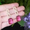 CMM Noble Gold Color Jewelry Square Zirconia Drop Earrings