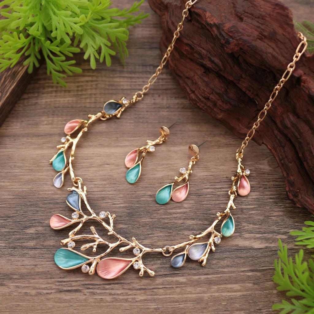 Новый эмалированный геометрический набор серег-пусетов и колье в виде лепестков, преувеличенное женское универсальное колье с цветком