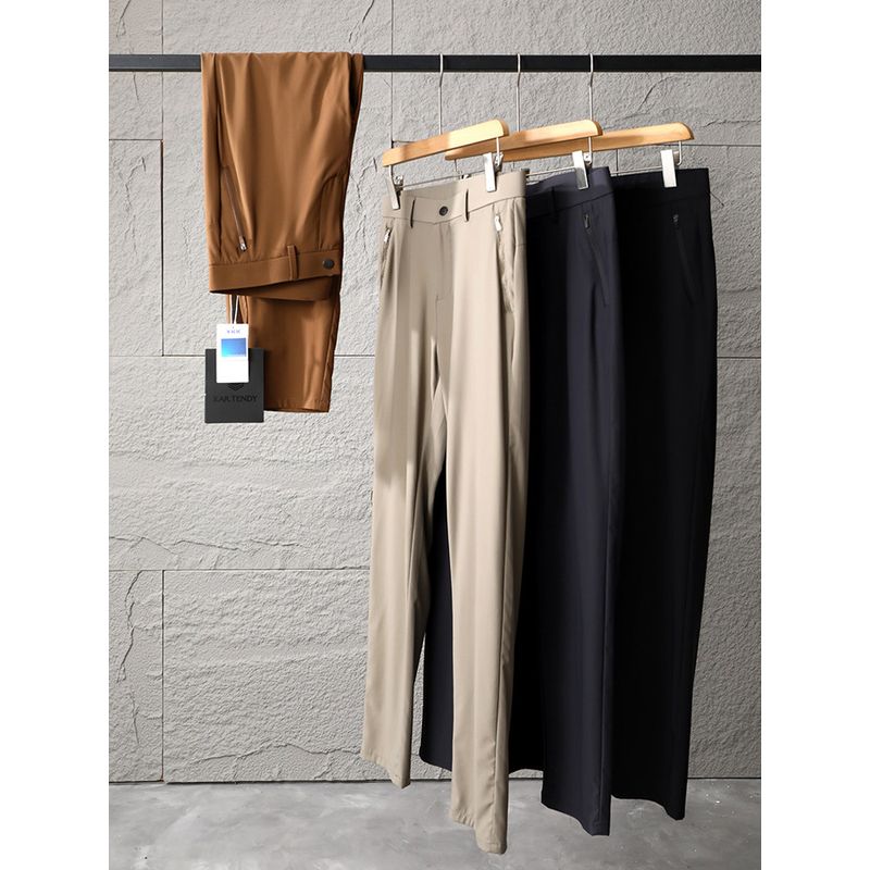 Outdoor Quick-Dry Cool Elastic Straight-Leg Business Casual Pants for Men, Summer Thin Style, Export Men's Pants with Drape Effect, Long Pants