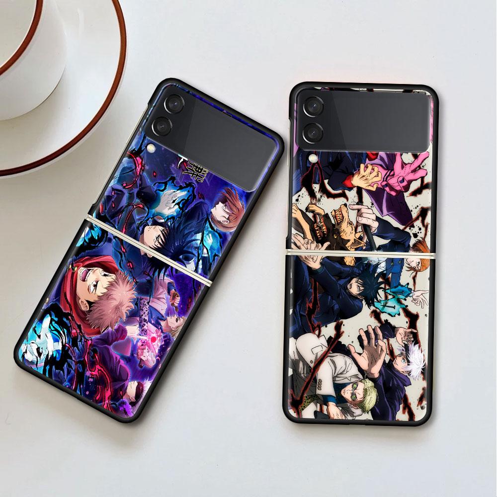 Роскошный чехол для Samsung Galaxy Z Flip 4 3 5G Черные жесткие ПК чехлы для телефона Модная задняя крышка ZFlip Funda Jujutsu Kaisen Аниме-оболочка
