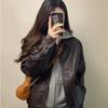 Retro Brown Leather Jacket for Women Spring and Autumn New Jacket Style Short Style for Small People