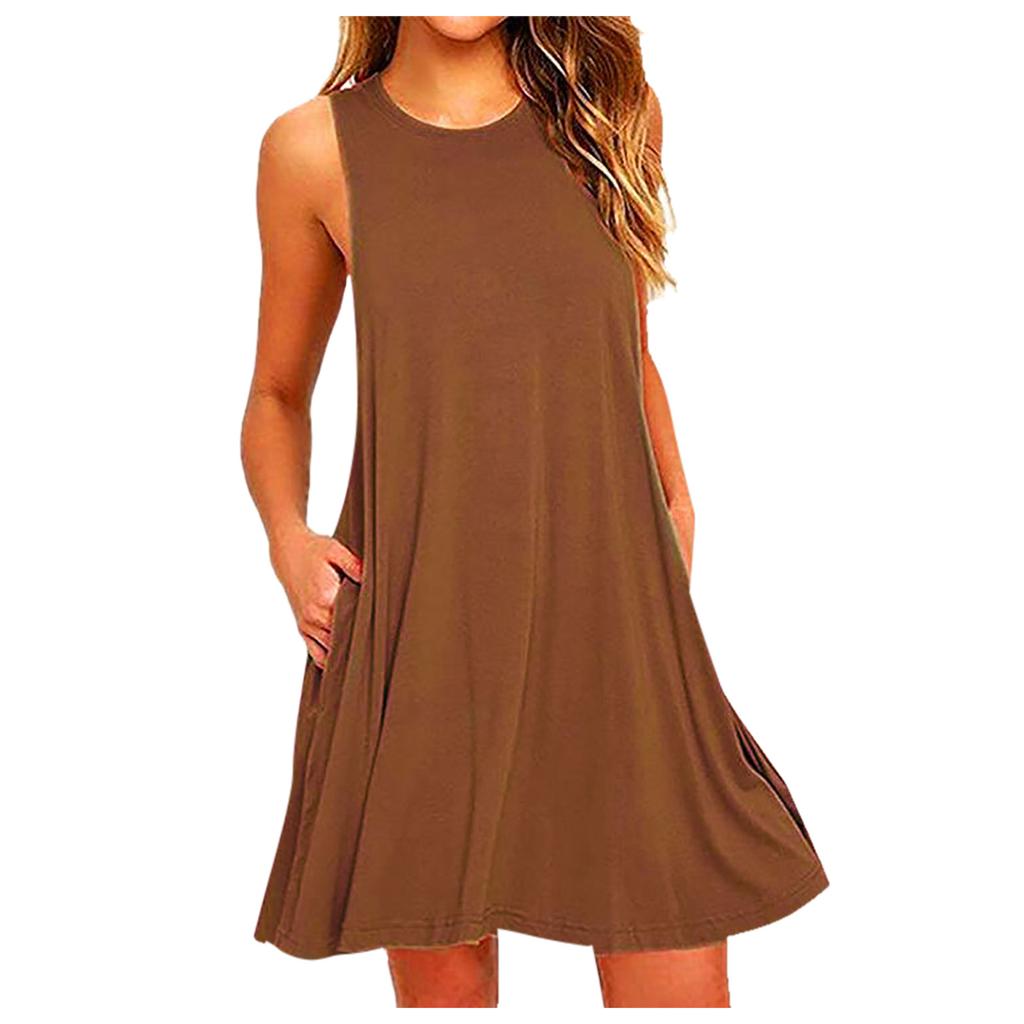 Women  Casual Pockets Sleeveless Above Knee Dress Loose Party Dress